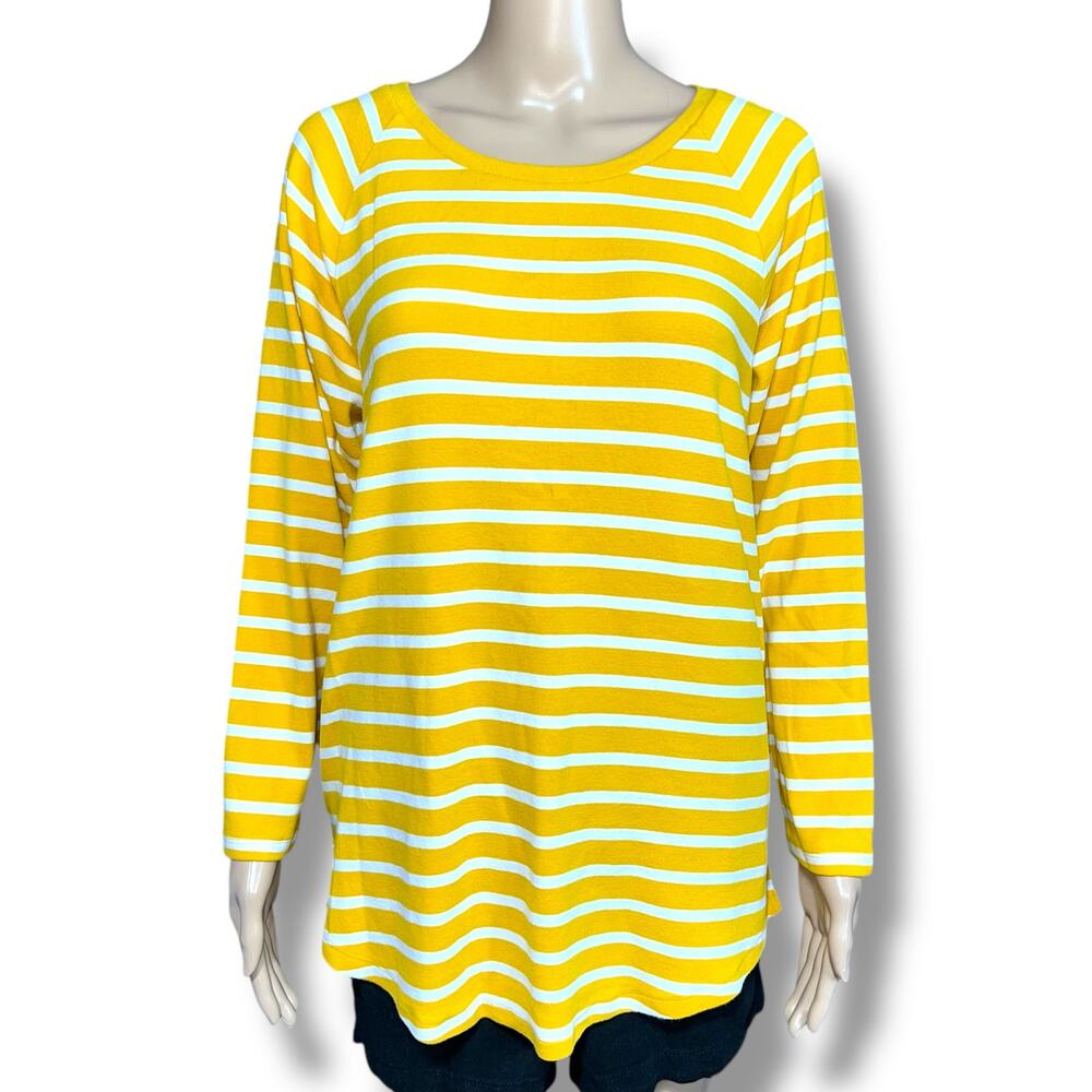 Old Navy Womens Sweater Striped Long Sleeve Tunic Pullover Yellow White Med Tall